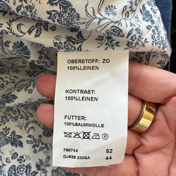 Loden Plankl Denim Blue Linen Band Neck Silver Decorative Buttons Blazer Jacket - Picture 9 of 12